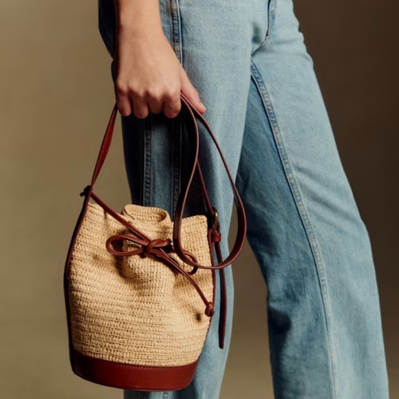 Sezane Handbags - SEZANE MINI FARROW RAPHIA BUCKET BAG